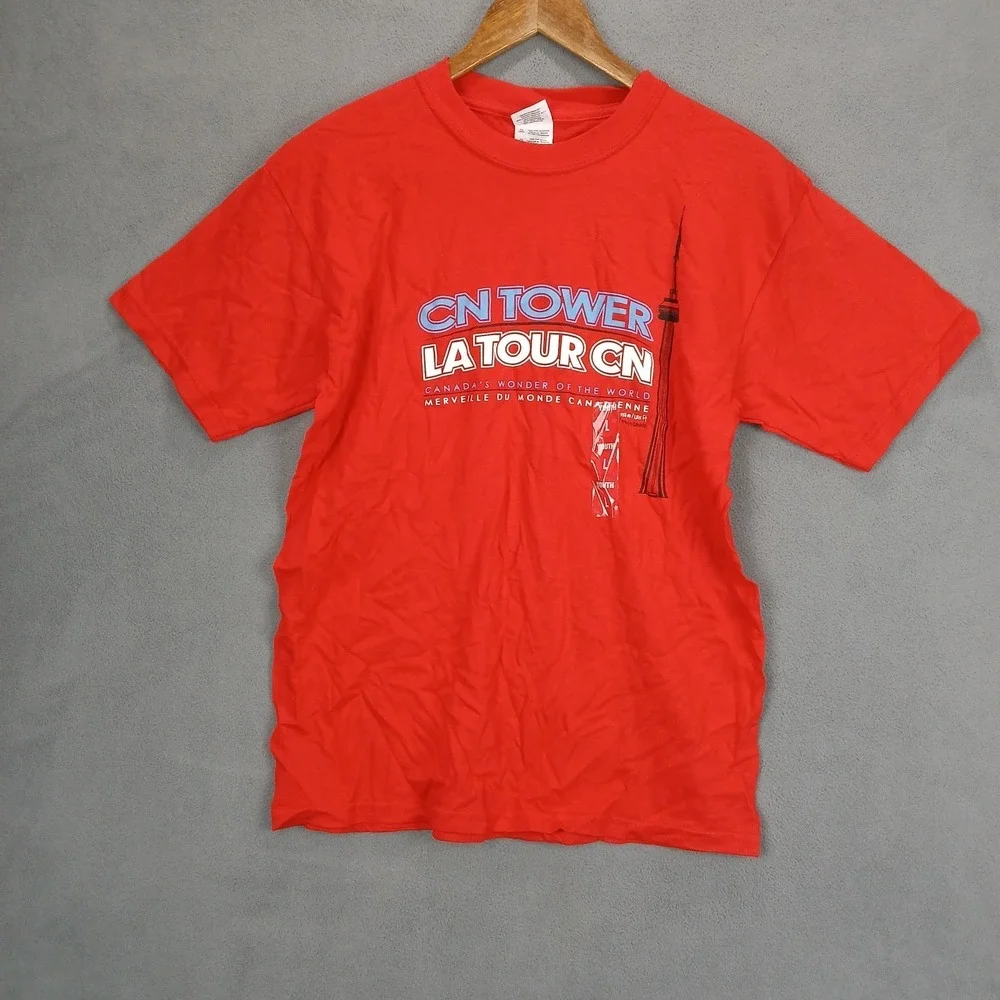 Cn Tower T Shirt Boys Large Red Cotton Graphic Print Casual Pullover Crewneck